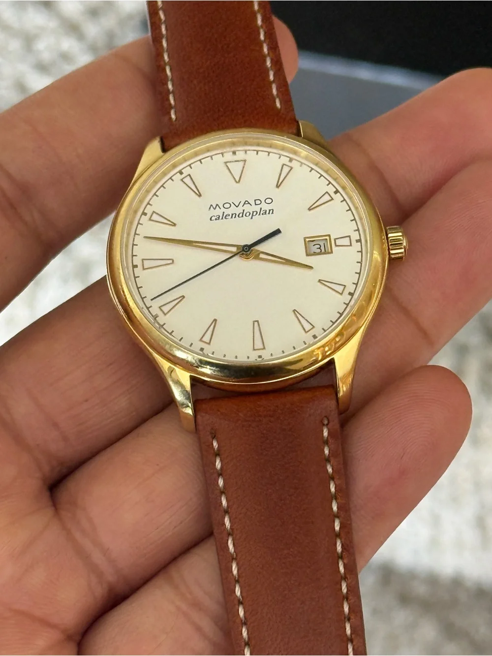 MOVADO Heritage Calendoplan Ivory Dial brown Leather Strap Men's Watch